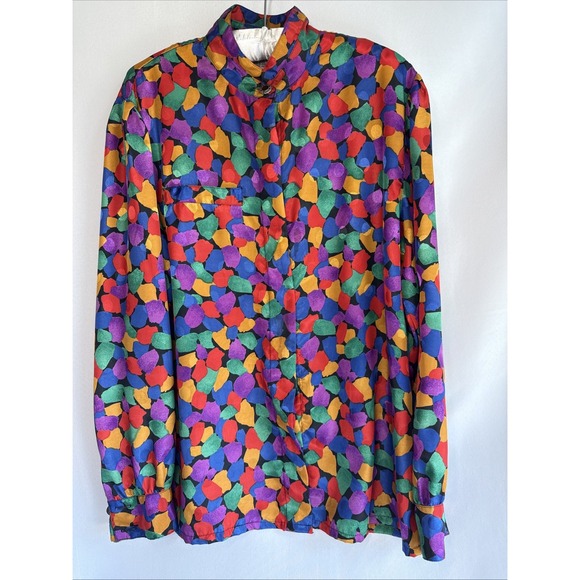 NICOLA‎ Vintage Long Sleeve Blouse Size 12 Multicolored Abstract Print Silky - Picture 3 of 11